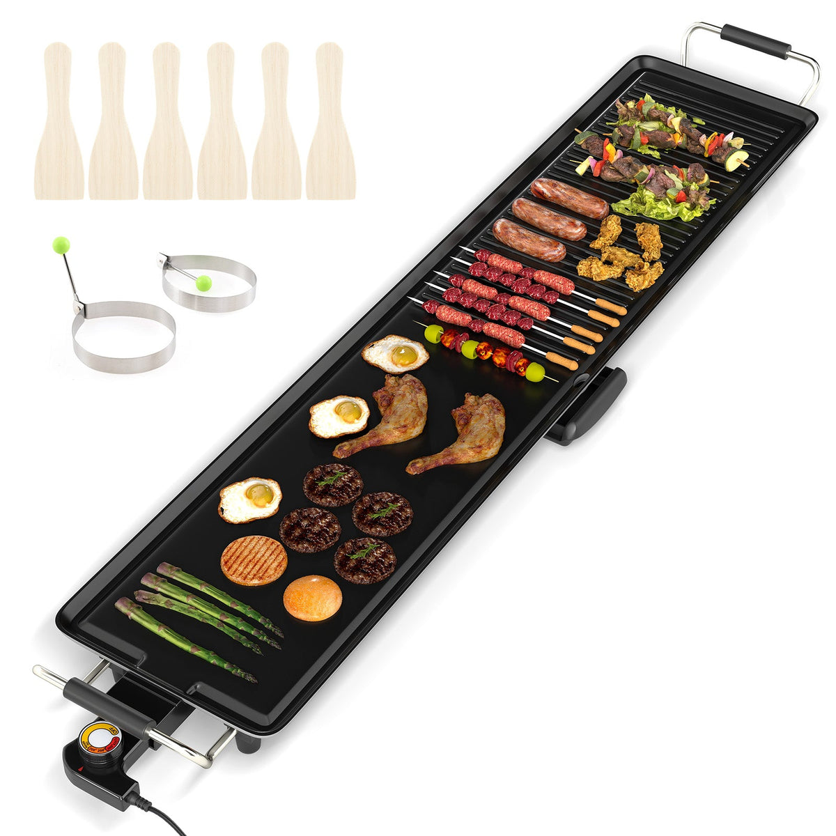 100 cm Electric Griddle, Extra Large Teppanyaki Grill with 2 Nonstick Surfaces