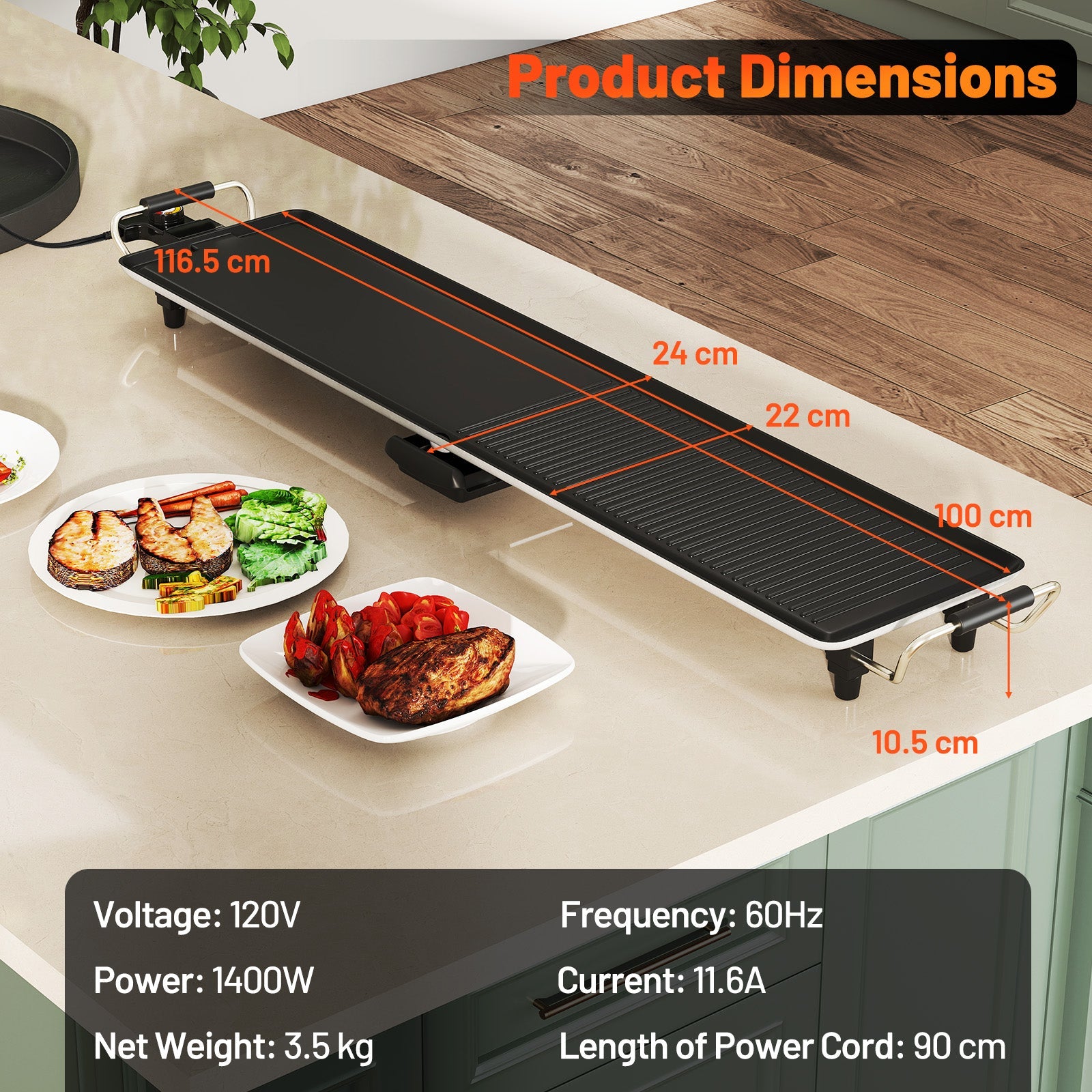 100 cm Electric Griddle, Extra Large Teppanyaki Grill with 2 Nonstick Surfaces