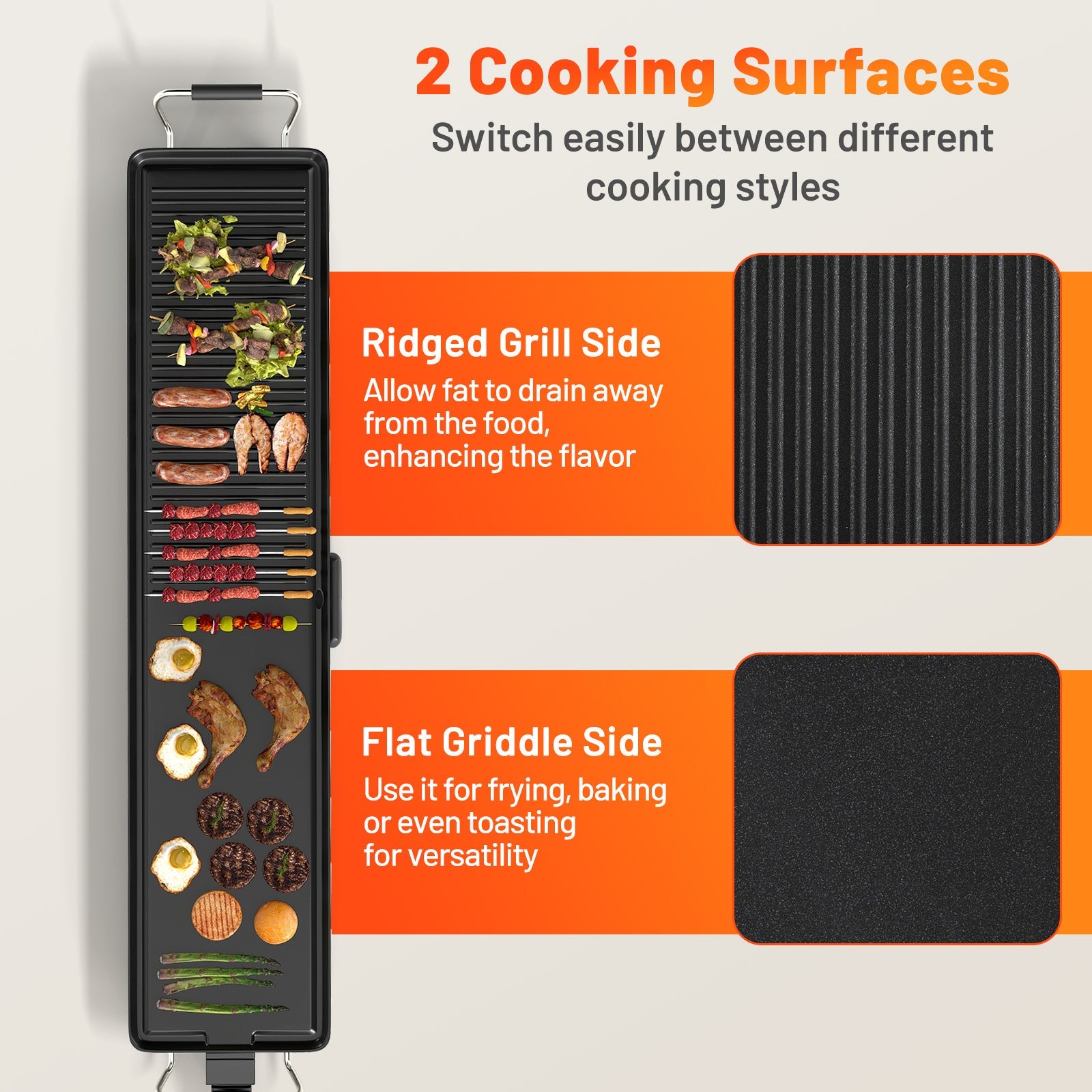 100 cm Electric Griddle, Extra Large Teppanyaki Grill with 2 Nonstick Surfaces