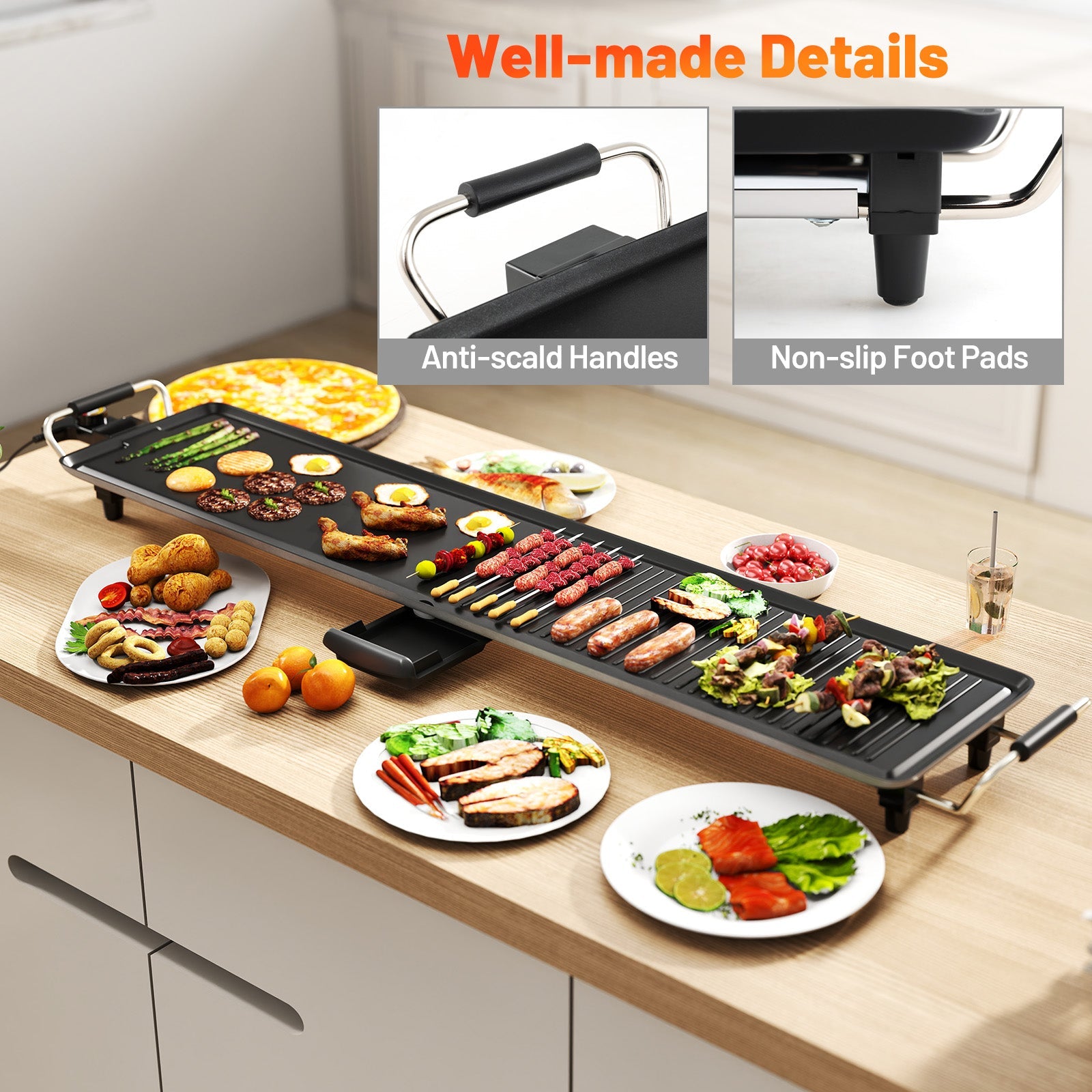 100 cm Electric Griddle, Extra Large Teppanyaki Grill with 2 Nonstick Surfaces
