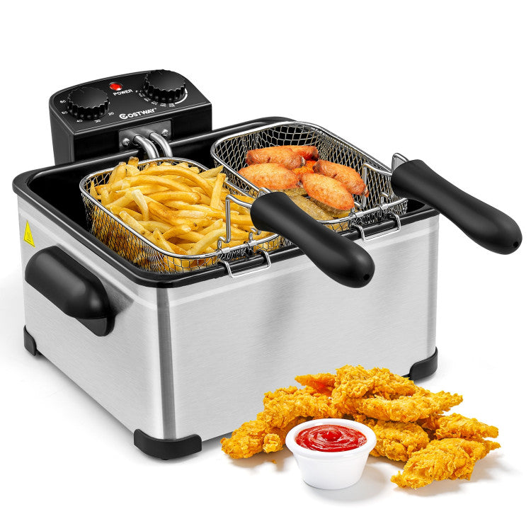 Electric Deep Fryer 5.3QT Stainless Steel 1700W with Triple Basket