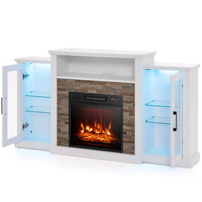 Electric Fireplace TV Stand Console Mantel Entertainment Center with Adjustable Glass Shelves and Remote Control For TVs up to 65”