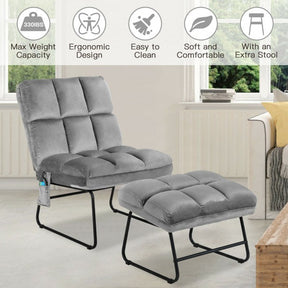 Electric Massage Sofa Chair Velvet Fabric Massage Couch with Ottoman and Side Pocket