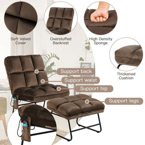 Electric Massage Sofa Chair Velvet Fabric Massage Couch with Ottoman and Side Pocket