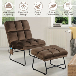 Electric Massage Sofa Chair Velvet Fabric Massage Couch with Ottoman and Side Pocket