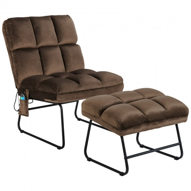 Electric Massage Sofa Chair Velvet Fabric Massage Couch with Ottoman and Side Pocket