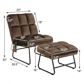 Electric Massage Sofa Chair Velvet Fabric Massage Couch with Ottoman and Side Pocket