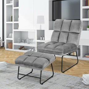 Electric Massage Sofa Chair Velvet Fabric Massage Couch with Ottoman and Side Pocket