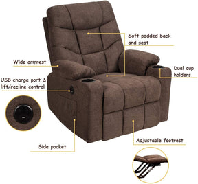 Electric Power Lift Recliner Chair Motorized Massage Sofa Chair with 8-Point Massage and Lumbar Heat for Elderly