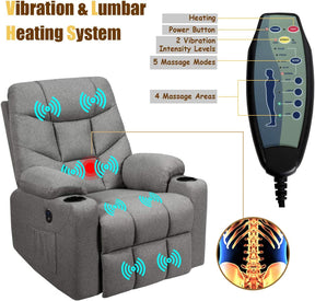 Electric Power Lift Recliner Chair Motorized Massage Sofa Chair with 8-Point Massage and Lumbar Heat for Elderly