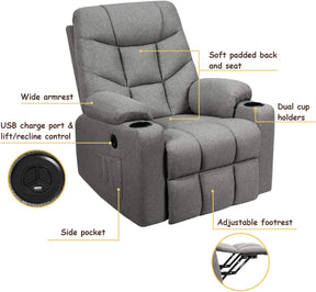 Electric Power Lift Recliner Chair Motorized Massage Sofa Chair with 8-Point Massage and Lumbar Heat for Elderly