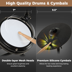 Electric Drum Set Foldable Drum Kit with 7 Inch Mesh Drum Pads