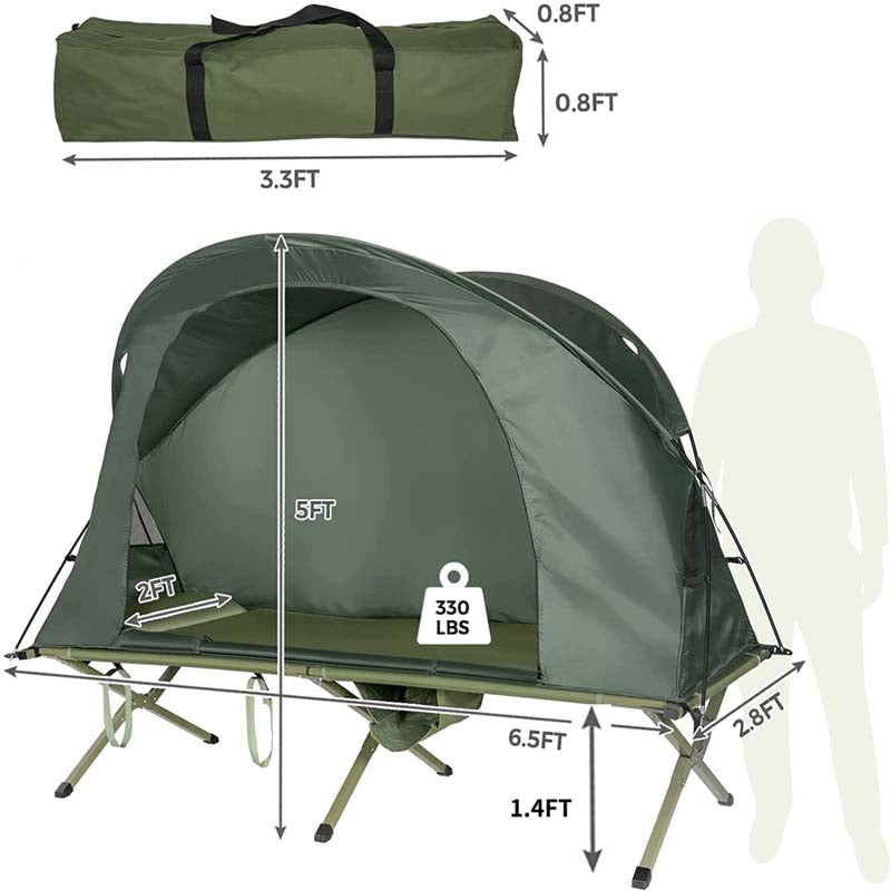 4-in-1 Camping Cot Tent for 1-Person, Foldable Elevated Tent with Waterproof External Cover, Air Mattress & Carrying Bag for Outdoor Hiking