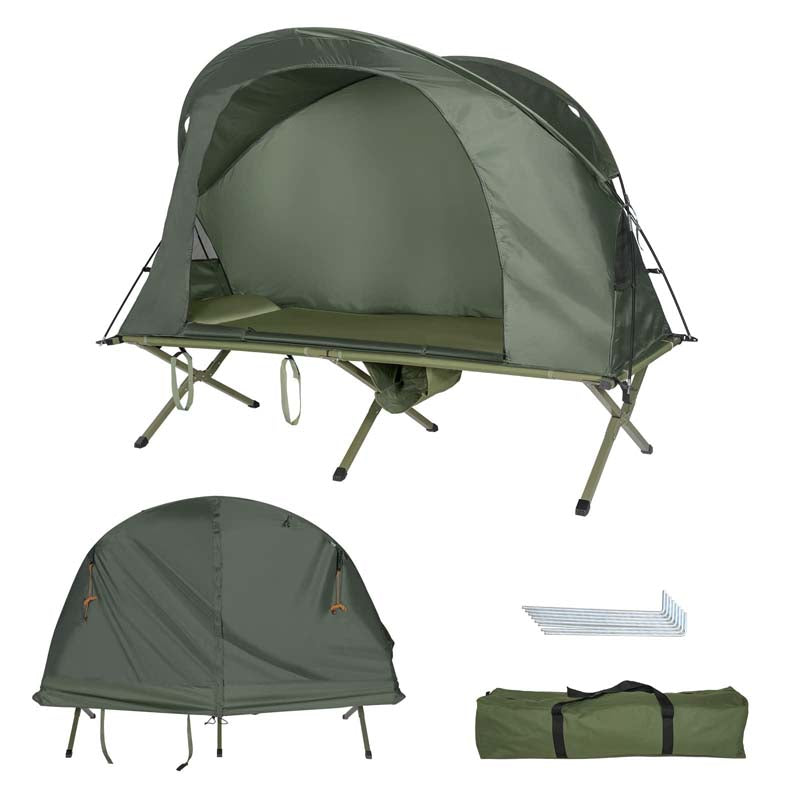 4-in-1 Camping Cot Tent for 1-Person, Foldable Elevated Tent with Waterproof External Cover, Air Mattress & Carrying Bag for Outdoor Hiking