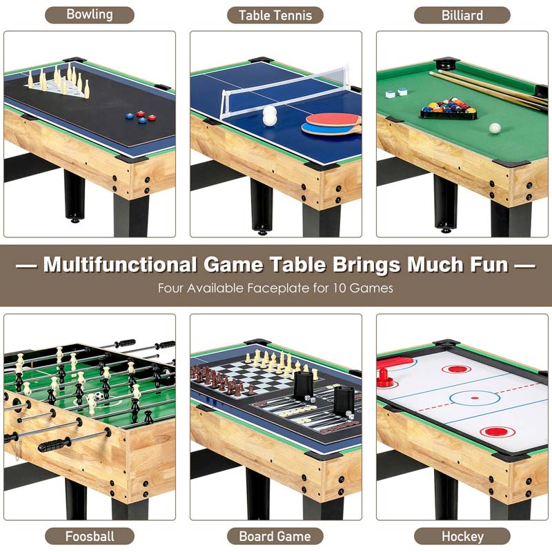 10-in-1 Multi Game Table Set, Combo Game Table with Air Hockey, Foosball, Table Tennis, Pool, Bowling & Board Games for Adults Family, Home Game Room