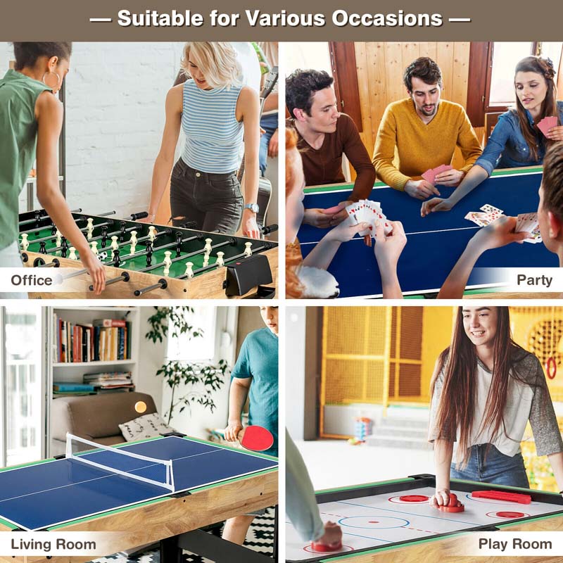 10-in-1 Multi Game Table Set, Combo Game Table with Air Hockey, Foosball, Table Tennis, Pool, Bowling & Board Games for Adults Family, Home Game Room