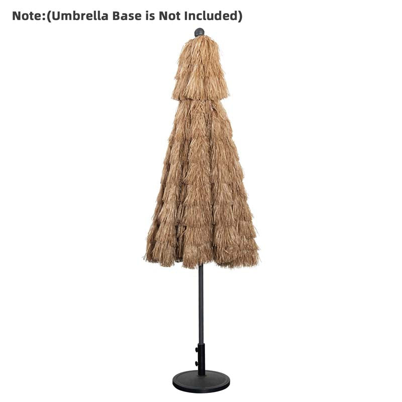 10 FT Thatched Patio Tiki Umbrella 2-Tier Hawaiian Style Grass Beach Umbrella with 8 Ribs, Tilt Adjustment, Manual Crank