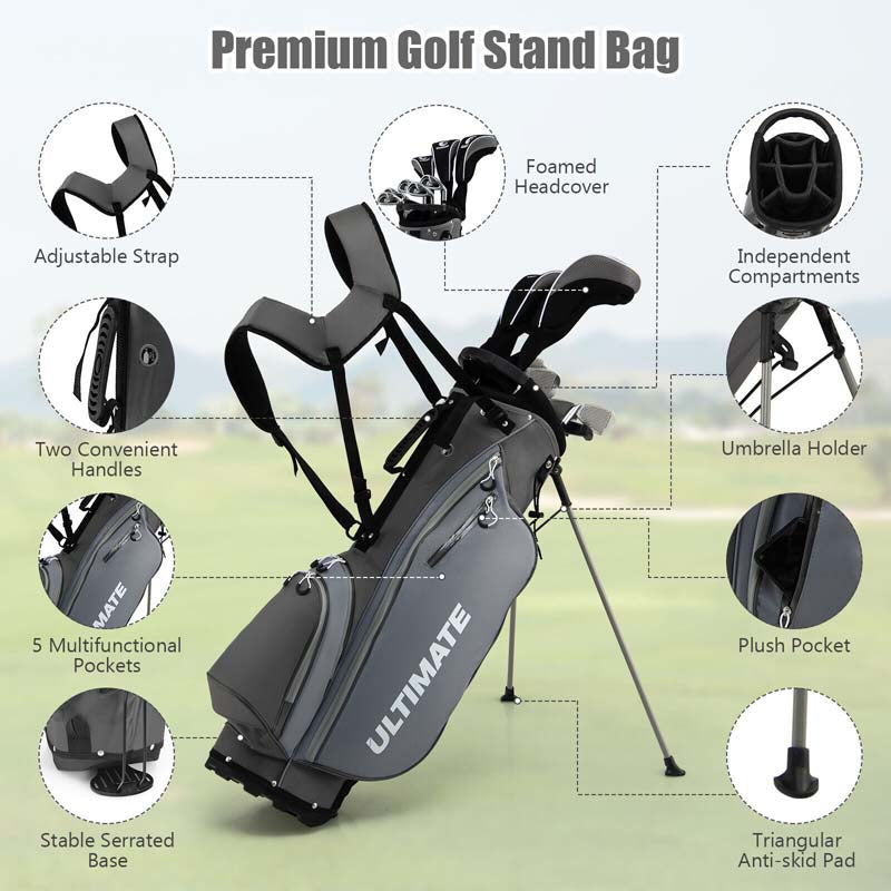 10 Pieces Men's Complete Golf Clubs Package Set Right Hand