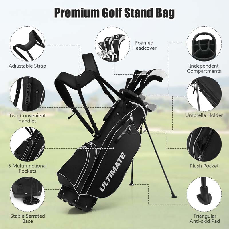 10 Pieces Men's Complete Golf Clubs Package Set Right Hand