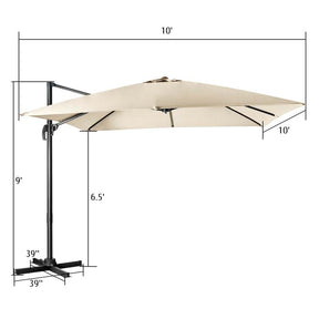 10 x 10 FT Square Patio Umbrella, 3-Tilt Cantilever Offset Umbrella, Large Outdoor Market Umbrella with Crossed Base