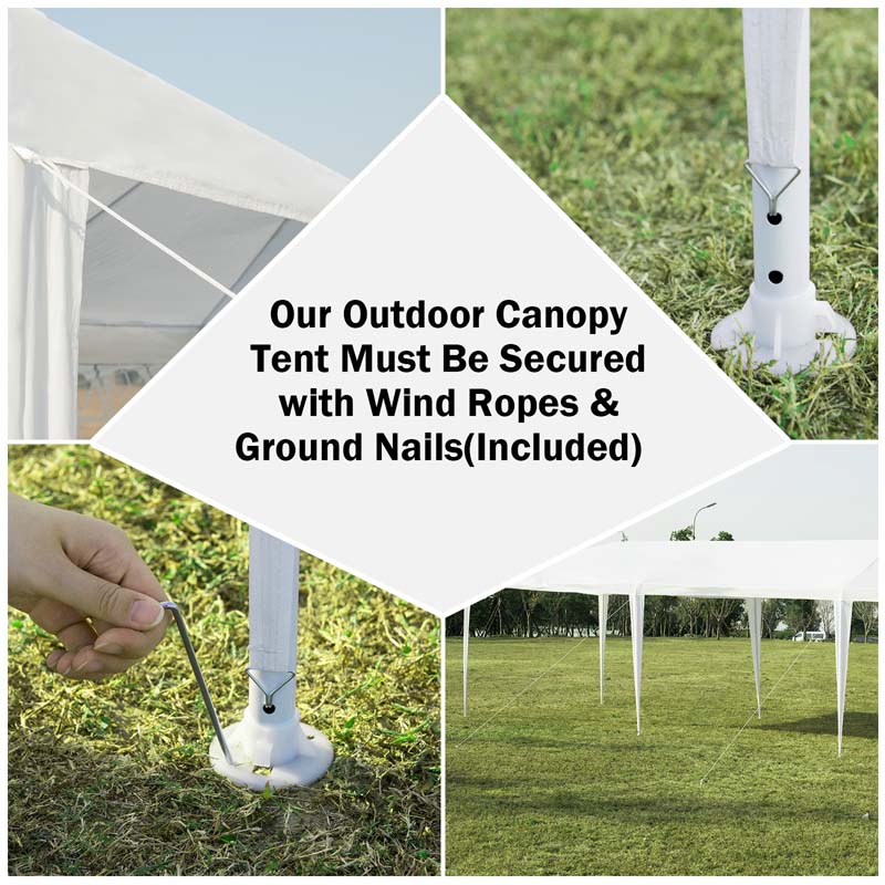 10 x 30 FT Outdoor Canopy Tent, Party Wedding Event Tent with Strong Connection Stakes & Ropes