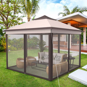 11 x 11 FT 2-Tier Pop-Up Gazebo Tent Portable Outdoor Canopy Shelter with Netting & Carry Bag