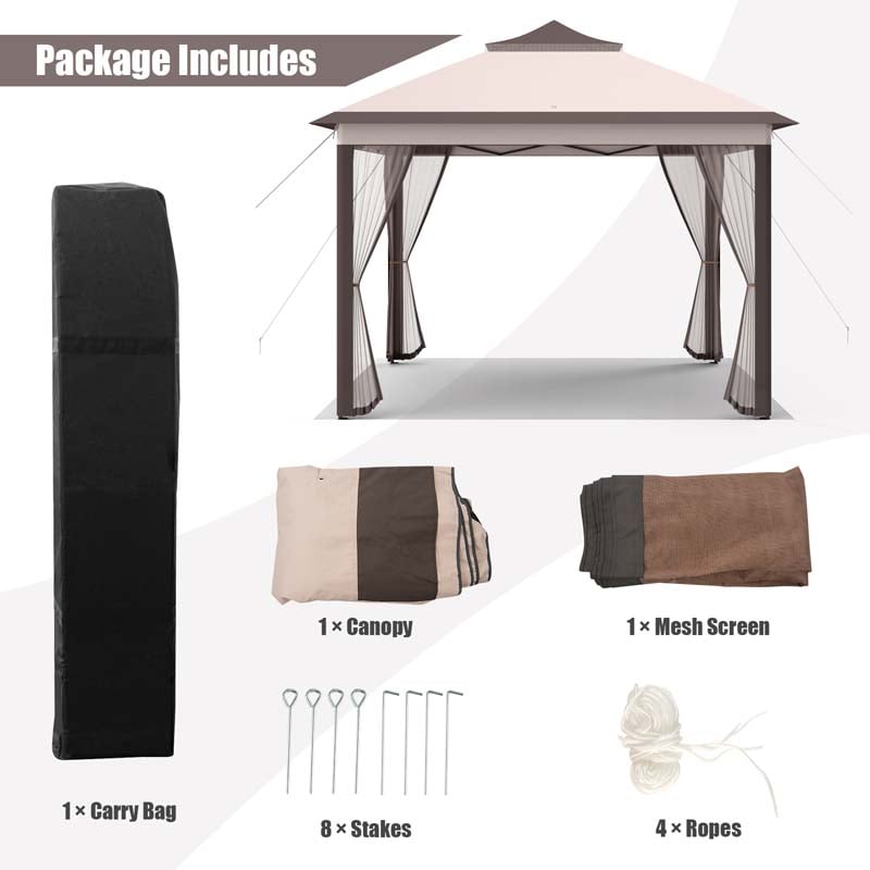 11 x 11 FT 2-Tier Pop-Up Gazebo Tent Portable Outdoor Canopy Shelter with Netting & Carry Bag