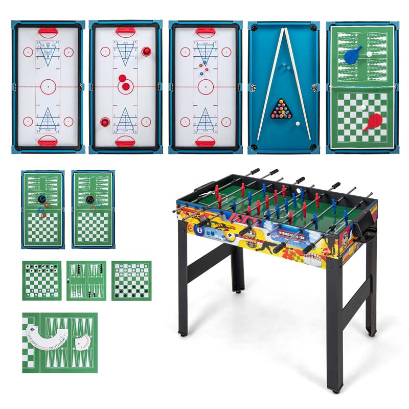 12-in-1 Multi Game Table Set, 48" Combo Game Table with Foosball, Hockey, Ping Pong, Pool, Chess, Bowling, Checkers & Shuffleboard for Home Office Bar