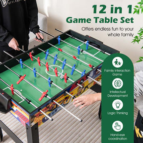 12-in-1 Multi Game Table Set, 48" Combo Game Table with Foosball, Hockey, Ping Pong, Pool, Chess, Bowling, Checkers & Shuffleboard for Home Office Bar