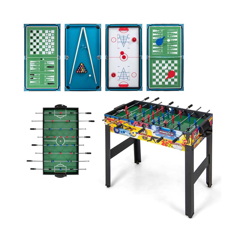 12-in-1 Multi Game Table Set, 48" Combo Game Table with Foosball, Hockey, Ping Pong, Pool, Chess, Bowling, Checkers & Shuffleboard for Home Office Bar