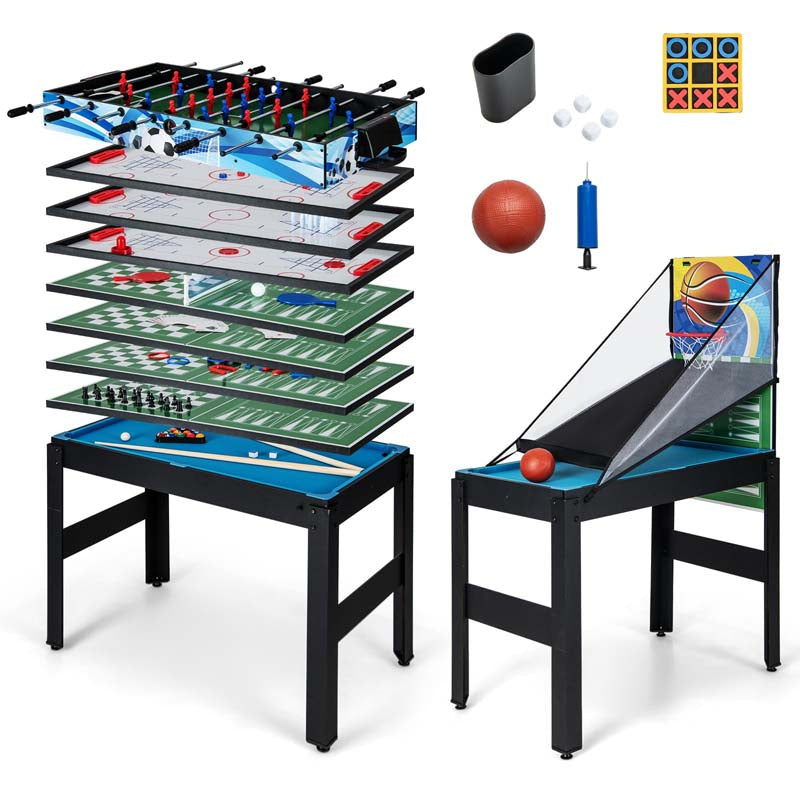 14-in-1 Multi Game Table, 48" Combo Game Table with Hockey, Foosball, Pool, Table Tennis, Basketball, Bowling for Kids Adults, Home Arcade, Game Room