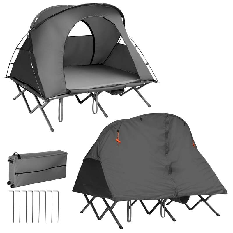 2-Person Folding Camping Tent Cot, 4-in-1 Elevated Off-Ground Tent with Mattress, Cover & Carrying Roller Bag for Hiking & Traveling