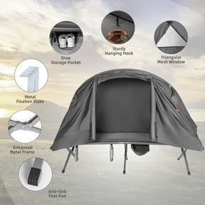 2-Person Folding Camping Tent Cot, 4-in-1 Elevated Off-Ground Tent with Mattress, Cover & Carrying Roller Bag for Hiking & Traveling