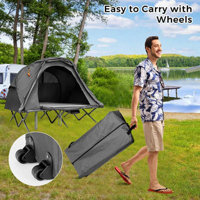 2-Person Folding Camping Tent Cot, 4-in-1 Elevated Off-Ground Tent with Mattress, Cover & Carrying Roller Bag for Hiking & Traveling