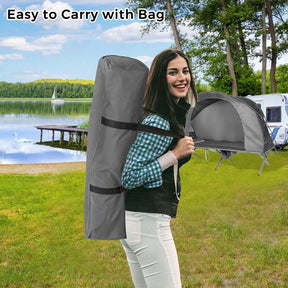 2-Person Folding Camping Tent Cot, 4-in-1 Elevated Off-Ground Tent with Mattress, Cover & Carrying Roller Bag for Hiking & Traveling
