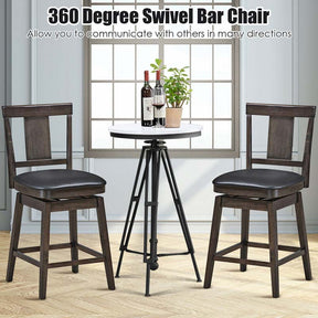 24"/29" Classic Wooden Swivel Bar Stool Leather Padded Bar Height Chair with Slat Back & Rubber Wood Legs