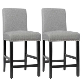 25" Linen Fabric Bar Stools Set of 2, Upholstered Counter Height Dining Chairs for Kitchen Island Pub Bistro
