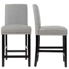 25" Linen Fabric Bar Stools Set of 2, Upholstered Counter Height Dining Chairs for Kitchen Island Pub Bistro
