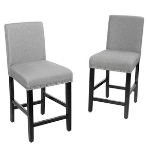 25" Linen Fabric Bar Stools Set of 2, Upholstered Counter Height Dining Chairs for Kitchen Island Pub Bistro