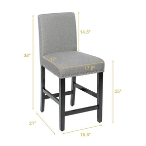 25" Linen Fabric Bar Stools Set of 2, Upholstered Counter Height Dining Chairs for Kitchen Island Pub Bistro