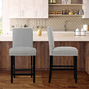 25" Linen Fabric Bar Stools Set of 2, Upholstered Counter Height Dining Chairs for Kitchen Island Pub Bistro