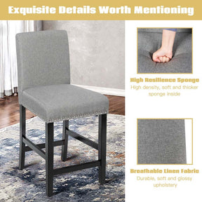 25" Linen Fabric Bar Stools Set of 2, Upholstered Counter Height Dining Chairs for Kitchen Island Pub Bistro