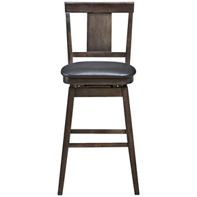 24"/29" Classic Wooden Swivel Bar Stool Leather Padded Bar Height Chair with Slat Back & Rubber Wood Legs
