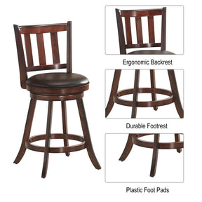 Upholstered Swivel Bar Stools Set of 2, Counter Height Dining Chairs with Back & PVC Cushioned Seat for Kitchen Island, Pub, Living Room
