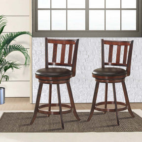 Upholstered Swivel Bar Stools Set of 2, Counter Height Dining Chairs with Back & PVC Cushioned Seat for Kitchen Island, Pub, Living Room