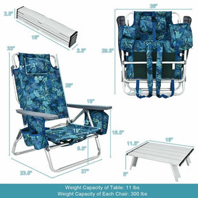 2 Pack 5-Position Outdoor Folding Backpack Beach Chair & Table Set, Patio Lawn Camping Chair Beach Sling Chair