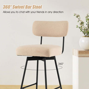 Swivel Bar Stools Set of 2, 25" Upholstered Counter Height Bar Chairs with Back, Footrest & Metal Legs for Kitchen Island, Dining Room, Bar