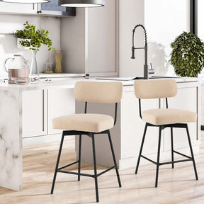 Swivel Bar Stools Set of 2, 25" Upholstered Counter Height Bar Chairs with Back, Footrest & Metal Legs for Kitchen Island, Dining Room, Bar