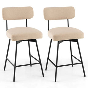 Swivel Bar Stools Set of 2, 25" Upholstered Counter Height Bar Chairs with Back, Footrest & Metal Legs for Kitchen Island, Dining Room, Bar