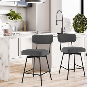 Swivel Bar Stools Set of 2, 25" Upholstered Counter Height Bar Chairs with Back, Footrest & Metal Legs for Kitchen Island, Dining Room, Bar
